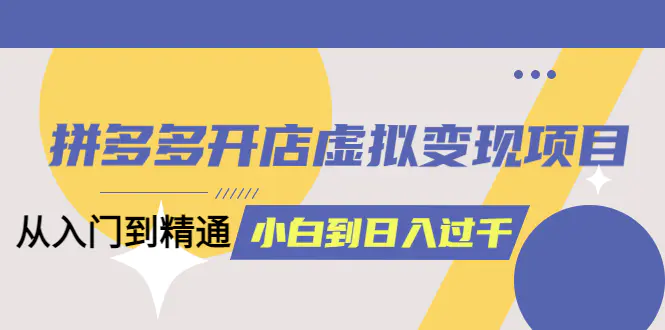 拼多多开店虚拟变现项目：入门到精通 从小白到日入1000-副业项目论坛-推荐版块-梧桐有术
