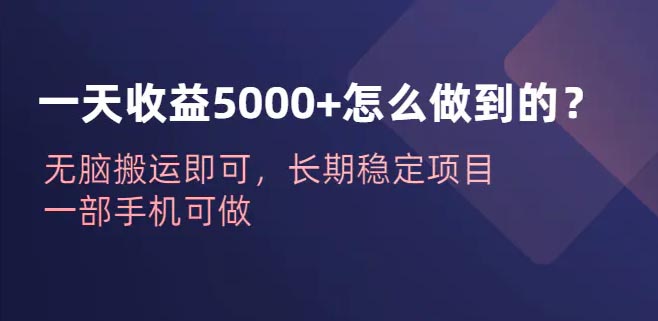 一天收益5000+怎么做到的？无脑搬运即可，长期稳定项目，手机可做-梧桐有术