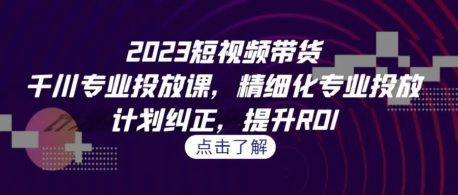 短视频带货-千川专业投放课，精细化专业投放，计划纠正，提升ROI-梧桐有术