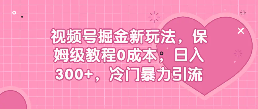 视频号掘金新玩法，保姆级教程0成本，日入300+，冷门暴力引流-梧桐有术