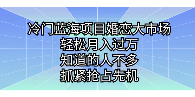 冷门蓝海项目婚恋大市场，月入过万，知道的人不多，抓紧抢占先机-梧桐有术