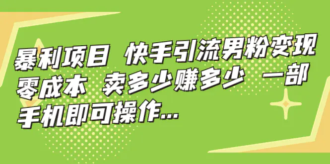 暴利项目，快手引流男粉变现，卖多少赚多少，手机可操作…-梧桐有术