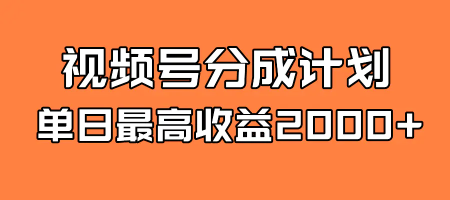 全新蓝海 视频号掘金计划 日入2000+-梧桐有术