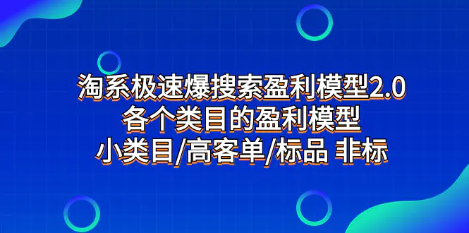 淘系极速爆搜索盈利模型2.0，各个类目的盈利模型，小类目/高客单-梧桐有术