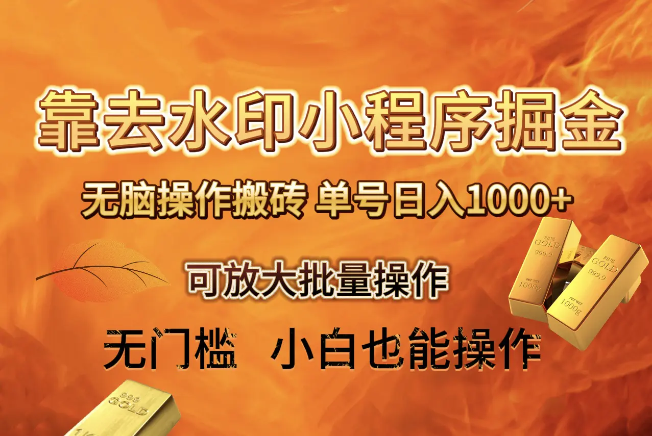 去水印小程序+拼多多 无脑搬砖 ，单号日入1000+ 保姆级教程-梧桐有术
