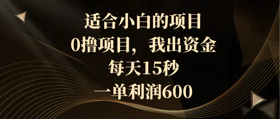 适合小白的项目，0撸项目，我出资金，每天15秒，一单利润600-梧桐有术