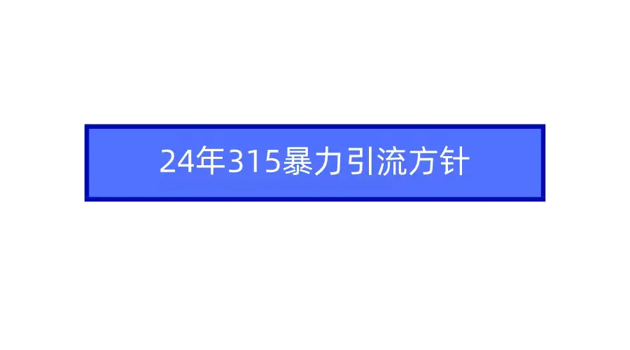 2024年315暴力引流方针-梧桐有术