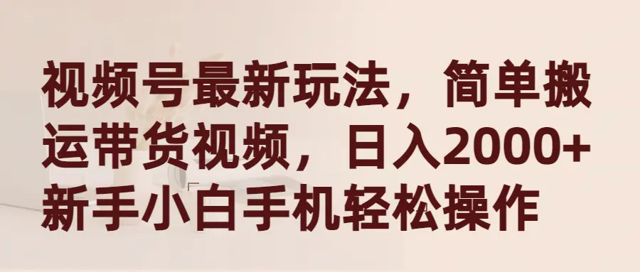 视频号最新玩法，简单搬运带货视频，日入2000+，手机轻松操作-梧桐有术