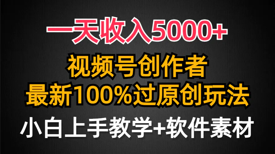 一天收入5000+，视频号创作者，最新100%原创玩法，对新人友好-梧桐有术