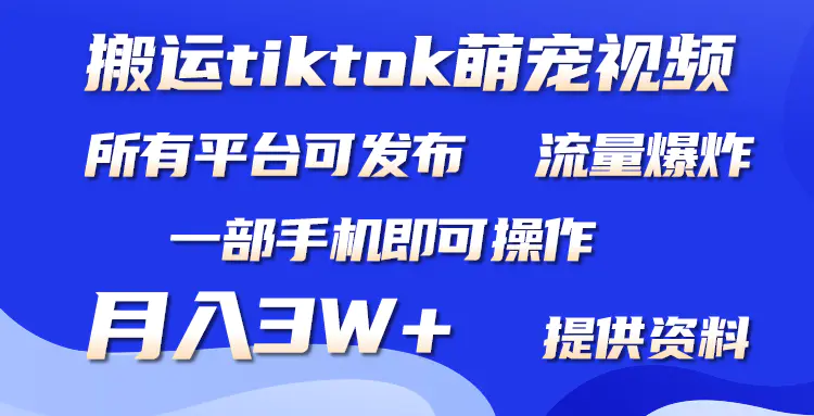 搬运Tiktok萌宠类视频，所有短视频平台均可操作，月入3W+-梧桐有术