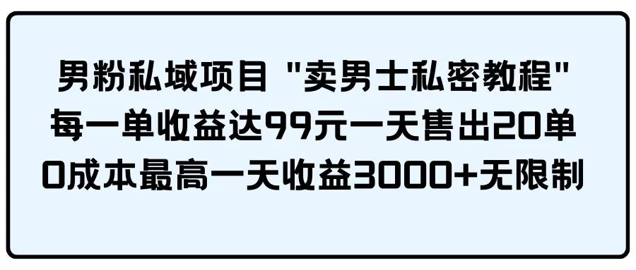 男粉私域项目 “卖男士私密教程” 每一单收益达99元一天售出20单-梧桐有术