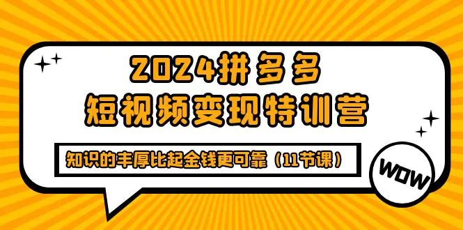 2024拼多多短视频变现特训营，知识的丰厚比起金钱更可靠-梧桐有术