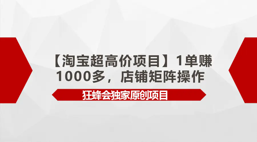 【淘宝超高价项目】1单赚1000多，店铺矩阵操作-梧桐有术