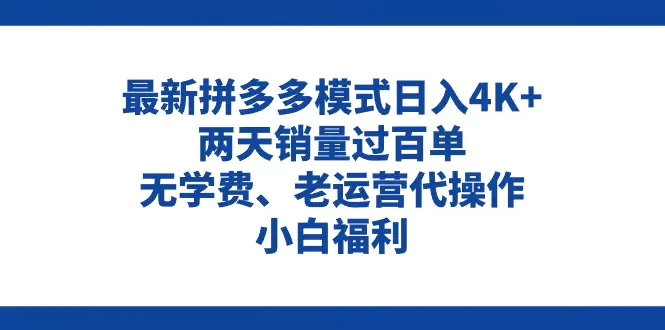 拼多多最新模式日入4K+两天销量过百单，无学费、老运营代操作-梧桐有术