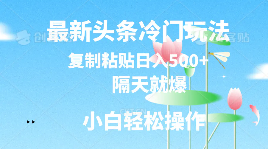 最新头条冷门玩法，隔天就爆，复制粘贴日入500+-梧桐有术