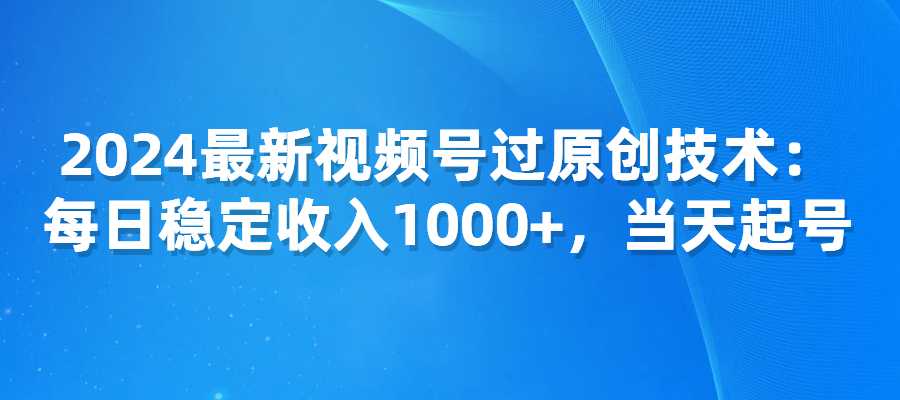 每日稳定收入1000+，2024最新视频号过原创技术，当天起号-梧桐有术