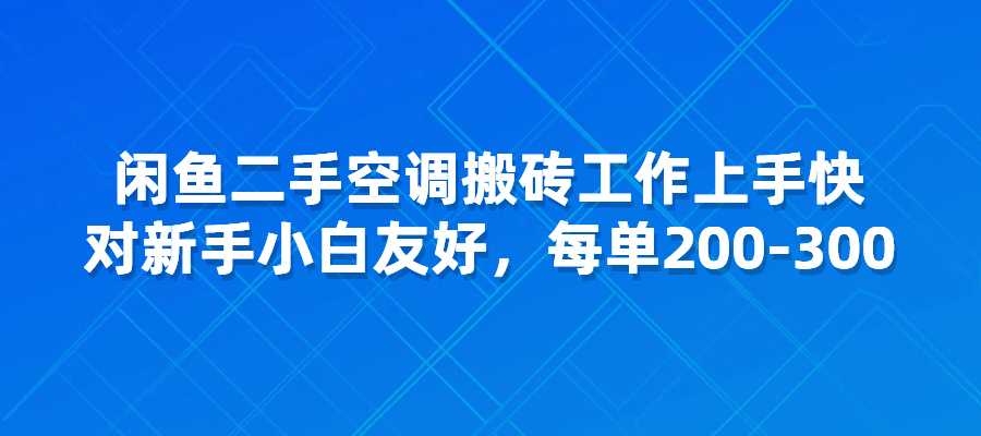 闲鱼二手空调搬砖工作上手快，对新手小白友好，每单200-300-梧桐有术