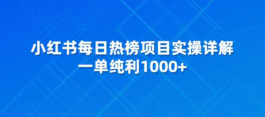 小红书每日热榜项目实操详解：一单纯利1000+-梧桐有术