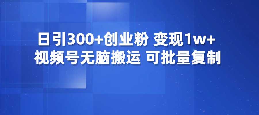 日引300+创业粉，变现1w+，视频号无脑搬运，可批量复制-梧桐有术