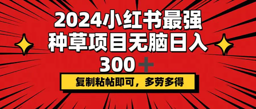 2024小红书最强种草项目，无脑日入300+，复制粘帖即可，多劳多得-梧桐有术
