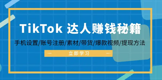 TikTok&达人赚钱秘籍 手机设置/账号注册/素材/带货/爆款视频-梧桐有术